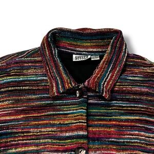 Chicos Jacket Rainbow Textured Stripes Large Button Up Boho Artsy vintage 90s